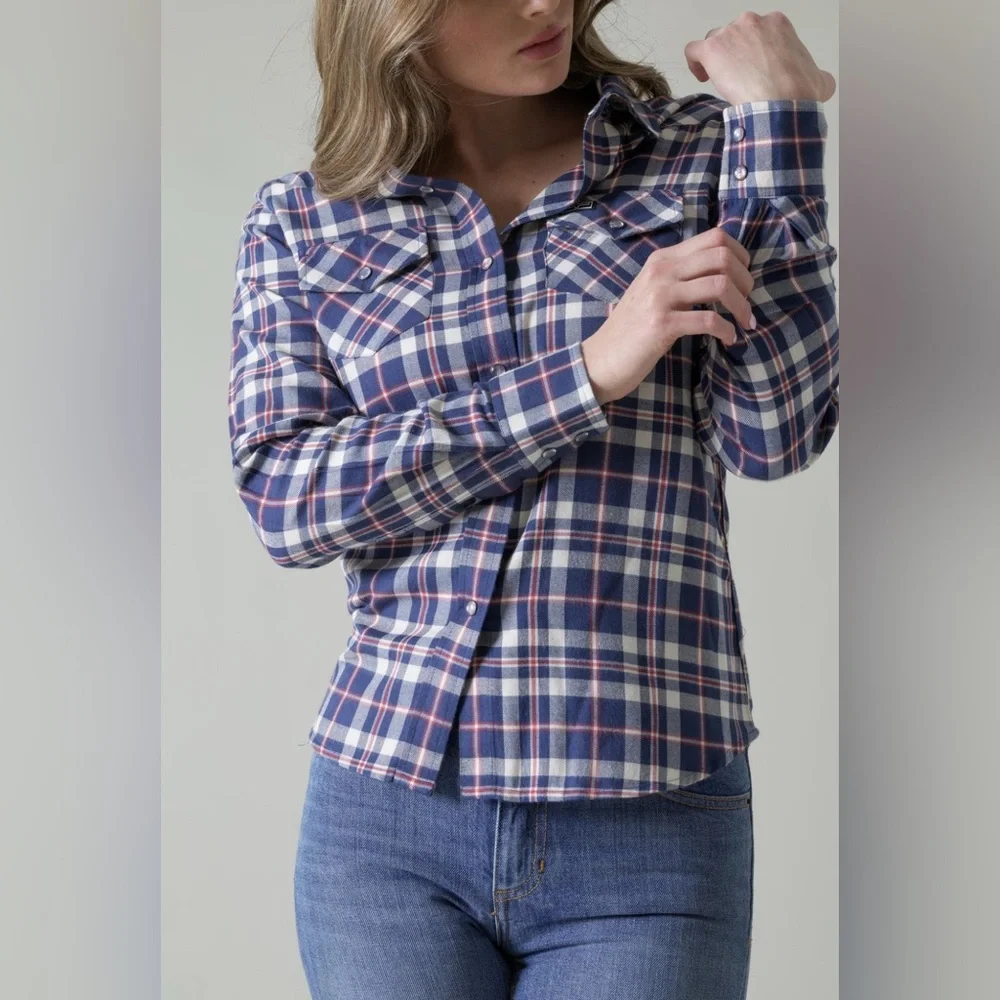 NWT Kimes Ranch Women’s San Mateo Blue Flannel Plaid w/Pearl Snaps in XXL - Picture 4 of 8